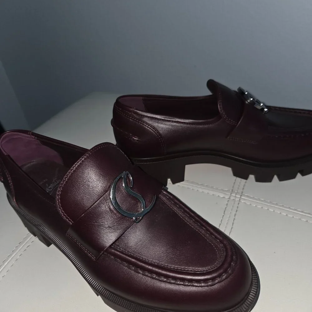 Christian Louboutin Moc Leather Women Merlot-Brown Loafers Size 36 - Picture 2 of 7